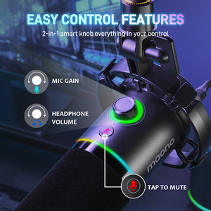 Đối với maono pd200x năng động microphone XLR/USB có dây chơi game ghi âm streaming Máy tính để bàn Kim loại mic TAP-to-Mute Gain Knob phần mềm - Product Image 6