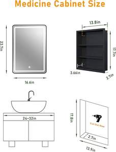 Gabinete de Espejo Inteligente con Marco Metálico Rectangular de Diseño Moderno, Directo de Fábrica, Gabinete <span class=keywords><strong>para</strong></span> Medicamentos con Luz LED <span class=keywords><strong>para</strong></span> Baño - Product Image 5