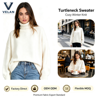 VELAN Benutzerdefiniertes Logo Herbst Winter Eleganter Locker Sitzender Weißer Warmer Langarm Rollkragen Einfarbiger Damen-Pullover