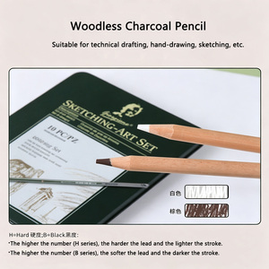 Set Professionale di Matite da Disegno 10/12/19/27 Pezzi in Scatola di Latta, Kit Artistico con Carboncino Senza <span class=keywords><strong>Legno</strong></span> e <span class=keywords><strong>Legno</strong></span> di Pioppo Morbido - Product Image 5