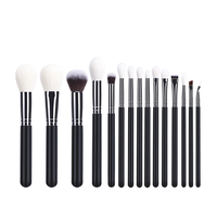 MSQ 15 pièces – Ensemble de pinceaux de maquillage de luxe en poils de chèvre naturels avec manche en bois, format voyage, pour le visage et le correcteur, noir, marque privée