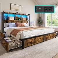 Cadre de lit en bois massif avec tête de lit haute, 4 ou 6 tiroirs, en fer forgé, robuste et épaissi, pour chambre à coucher, 1,5m, 1,8m, 2m