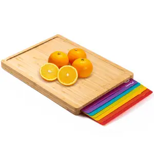 Juego de tabla de cortar de madera de bambú con iconos flexibles de alimentos Productos de limpieza de cocina