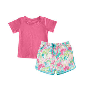 GSSO3278 CUSTOM Conjunto de Ropa para Niña Pequeña con Estampado de Bandera Americana Azul, Venta al por Mayor, Conjunto de Manga Corta para Niña - Product Image 5