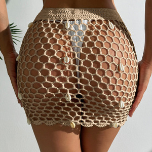 Copricostume da Spiaggia all'Uncinetto Fatto a Mano con Coulisse Laterale e Ciondolo a Conchiglia - Mini Gonna Sexy con Laccetti Laterali per Donna - Product Image 6