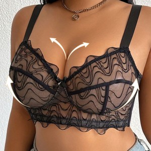 Reggiseno da donna taglie forti sexy con ricamo floreale in pizzo, semitrasparente, non imbottito, con ferretto, per seni grandi - Product Image 3