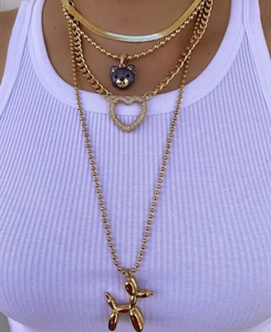 Collar popular hecho a mano con colgante de corazón hueco en forma de oso y perro, cadena de cobre con baño de oro de 18k <span class=keywords><strong>para</strong></span> mujer - Product Image 4
