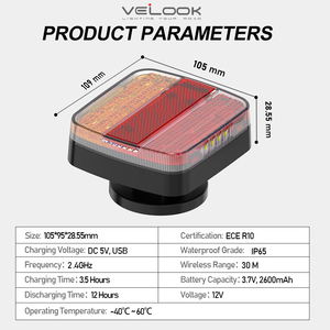 Luz Trasera LED Magnética Inalámbrica para Remolque, 5 Funciones, Aprobada por ECE, Luz Trasera Inalámbrica para Remolque, Luz de Remolque con Bluetooth - Product Image 5
