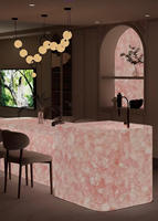 Plateau de table en marbre rose naturel, grande dalle de quartz rose, carreau de pierre semi-précieuse rétroéclairé