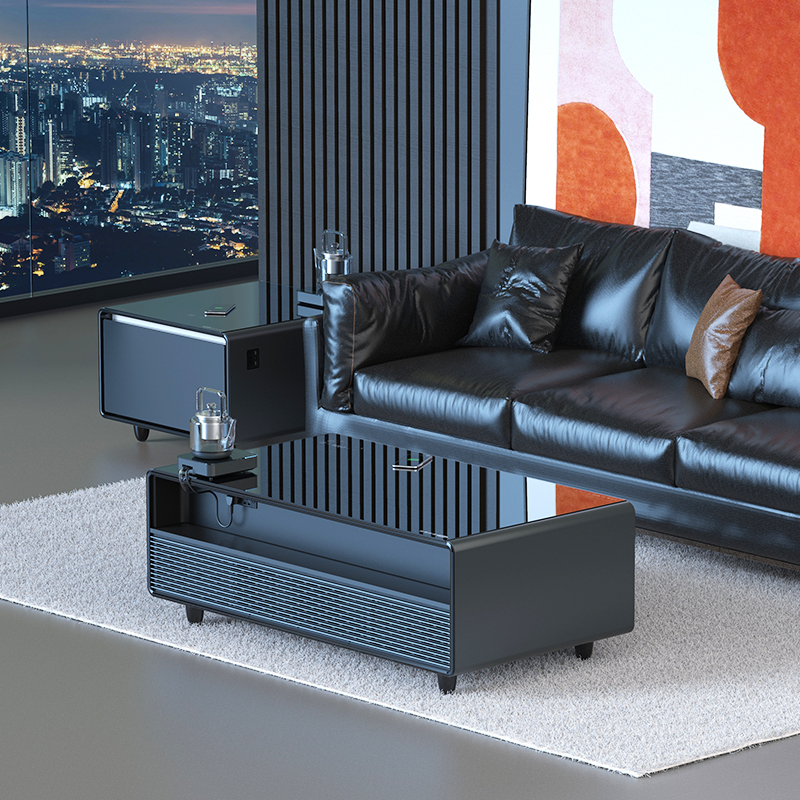 New arrival smart refrigerator coffee table fridge table with fridge blueteeth speakers usb chargers led touch screen
