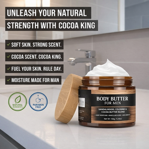 Beurre corporel pour homme en marque propre |   Crème pour le corps au beurre de cacao |   Parfum Cologne, Formule Hydratante Intense - Product Image 3