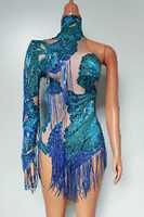 Body asymétrique à une épaule pour femme, orné de strass scintillants, de paillettes et de franges, idéal pour les soirées, anniversaires, spectacles de danse, bars et scènes
