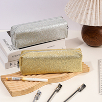 Trousse à crayons en cuir PU scintillant, pochette à stylos créative, sac de rangement de papeterie de grande capacité avec fermeture éclair, pour l'école des enfants