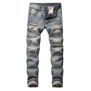 Pantalones Largos de Hombre al por Mayor con Bolsillos con Cremallera, Vaqueros Biker Azules Desgastados de Moda, Pantalones Vaqueros Negros Rotos y Desgastados para Hombre - Product Image 3