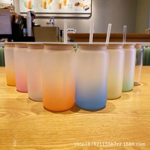 Mason Jar Glass Cup With Bamboo Lid And Straw 500Ml For Coffee Travel Outdoor Use Solid Color Sublimated Design - Product Image 3