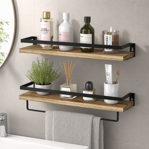 Set di 2 Mensole Marrone Chiaro, Mensole Galleggianti, Scaffali da Parete per Soggiorno/<span class=keywords><strong>Cucina</strong></span>/Camera da Letto, Portasciugamani da Bagno - Product Image 2