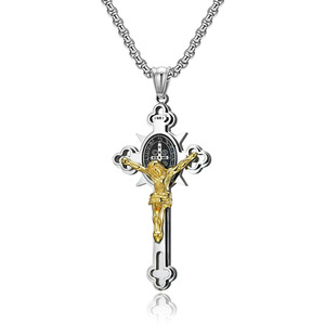 Crucifijo Jesús religión cristiana no deslustre impermeable titanio Acero inoxidable joyería colgantes hombre - Product Image 3