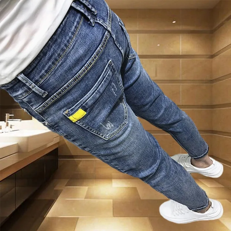 2022 new design casual social stretch men's personality Skinny Jeans mens ripped mens slim feet pencil Pants