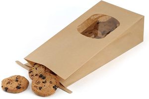Sacs à pain personnalisés en papier kraft marron rustique, robustes et résistants à l'humidité, avec fenêtre transparente et fermeture à étiquette métallique pour le stockage des biscuits - Product Image 3