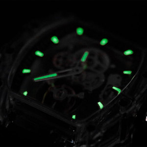 Montre-bracelet mécanique squelette transparente EM1071 pour homme avec bracelet en caoutchouc naturel noir et verre saphir – Vente en gros - Product Image 3