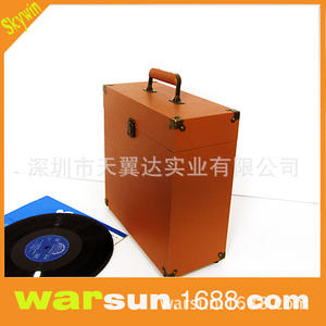 Boîte de rangement pour disques vinyles en cuir marron 342x342x150mm, organisateur durable pour 30 disques, personnalisable - Product Image 4