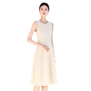 Sleeveless Vest Dress O-Neck Solid Color Apricot Pink Black Polyester Natural Waistline Simple Style Evening Dress - Product Image 5