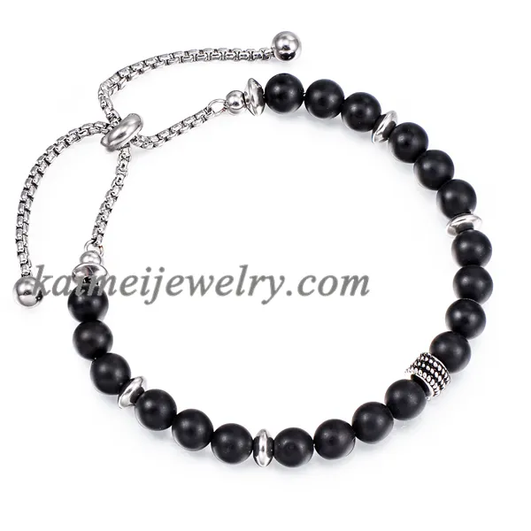 Newest Design Matte Agate Beaded Bracelet Stainless Steel Chain Bracelet