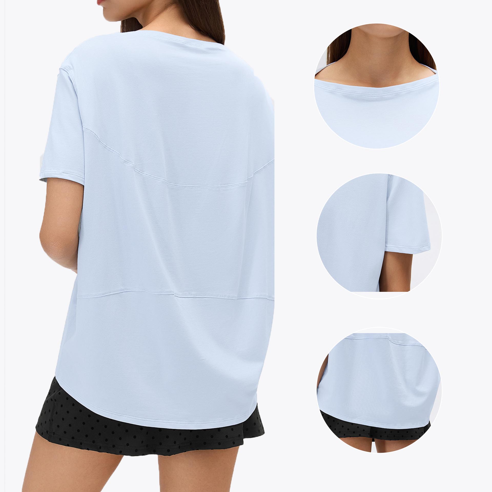 YIYI Boat Neck Short Sleeves Yoga Top Loose Curved Hem with Front Shorter Than Back Women Top Ultra Smooth Breathable Yoga Top