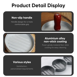 Wholesale Aluminum Alloy Manual Meat Press Three-<b>Grid</b> Meat Cake Tool with Wooden Handle Customizable Kitchen Gadget - Product Image 3