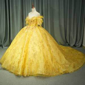 Jancember 6540 Jaune Brillant Plume Empire Robe De Bal Puffy Robes De Soirée - Product Image 3