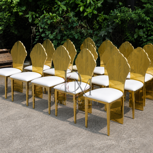 Chaise d'événement en acier inoxydable avec dossier sculpté doré et coussin blanc pour mariages et banquets d'hôtel – Vente en gros de sièges - Product Image 2