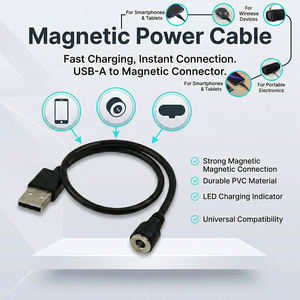 OEM ODM カスタム 2ピン マグネット式ポゴピン充電ケーブル USB A to 丸型マグネットコネクタ電源コード スマートウォッチ/ウェアラブル用 - Product Image 2