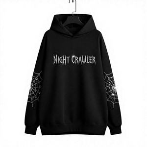 Sudadera con Capucha Oversize de Invierno Estilo Gótico Y2K Personalizada para Mujer, con Bordado 3D Frontal y Pedrería en el Codo, de Algodón Pesado Ecológico - Product Image 1