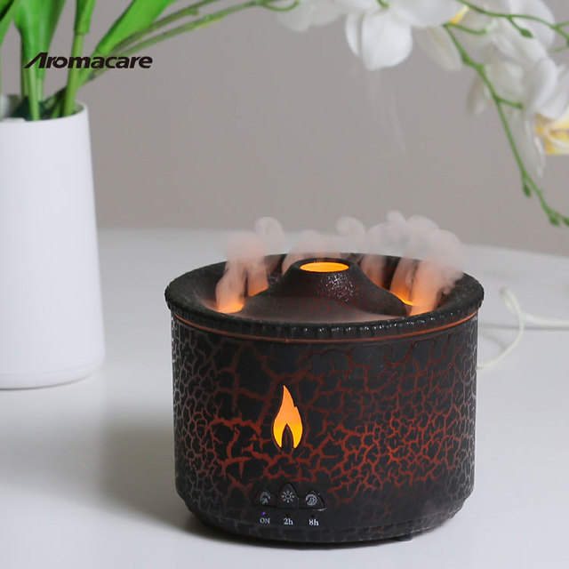 Ultrasonic Aromatherapy 3D Aroma Aromatheropy Oil Black Volcano Flame Humidifier Diffuser