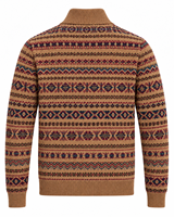 Pull en tricot Fair Isle personnalisé pour homme, col montant demi-zip, motif géométrique, camel, rétro, hiver, service ODM
