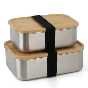 2024 Online Shop Life Kitchen Gadgets Cover Lunch Box Leakproof Wooden 304 Stainless Steel Home for Kids and Adults Leather Box