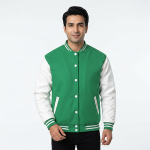 Blouson universitaire décontracté d'hiver avec col rabattable en tissu laineux épais, service OEM, décoration à motifs - Product Image 1
