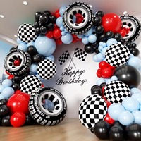 Kit d'arche de ballons rouge et noir pour voiture de course, en latex et aluminium, décoration de fête, cadeau pour anniversaire de garçons et thème voiture de vitesse