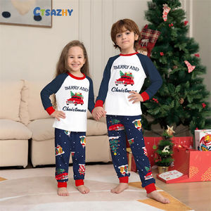 Vacances festives coordonnées Parents enfants brodé automobile Alphabet Homewear vêtements de nuit <span class=keywords><strong>Twinset</strong></span> - Product Image 3