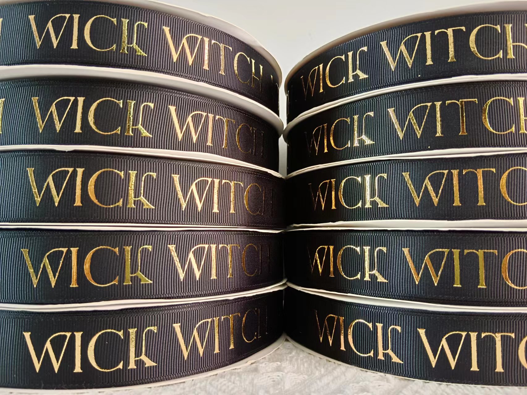 Customized Satin Ribbon Gold Foil Logo Christmas Wire Edge Grosgrain Ribbon Polyester for Weddings