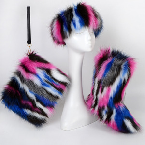 Wholesale high quality women fall winter red white fur set boots and purse headbands - Product Image 6