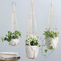 Panier suspendu pour plantes d'intérieur en coton tissé décontracté, style bohème, écologique, fait à la main, pour fleurs et plantes