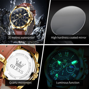  Reloj de Cuarzo 3632 OEM con Logotipo Personalizado, Resistente al Agua, Fase Lunar, Cronógrafo, Clásico, Luminoso, Correa de Cuero Genuino para Hombre - Product Image 5