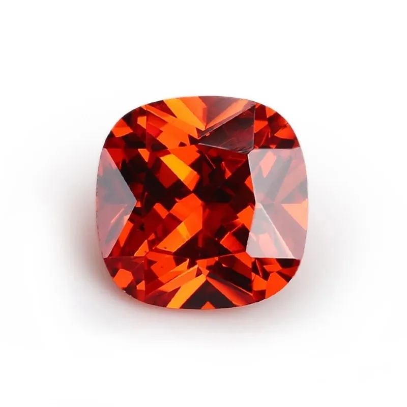 Piedras de diamante de Circonia cúbica, piedra preciosa cortada, naranja y rojo cojín, precio al por mayor