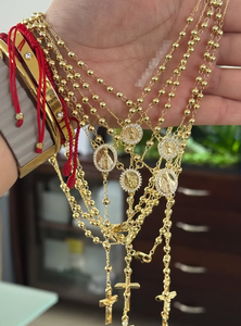 Collana <span class=keywords><strong>Rosario</strong></span> San Benedetto Placcata <span class=keywords><strong>Oro</strong></span> 18K per Donne, Collana con Croce e Medaglia di San Benedetto, Gioiello Cattolico da Preghiera, Regalo - Product Image 6