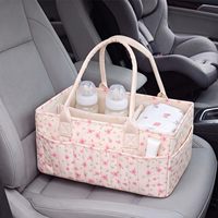 Organisateur de couches pour bébé nouveau-né, sac fourre-tout matelassé à imprimé floral, grande capacité, panier de rangement pour soins de bébé avec poignées de transport