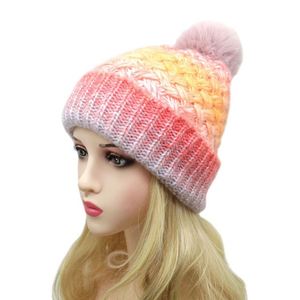 Hot Selling Thick Fleece Lining Winter Warm Dress Fashion Ombre Women Beanie <b>Hat</b> With POM POM Ball - Product Image 3