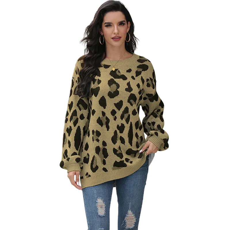 Fast Delivery Animal Print Fashion Pullover Sweater Women's Knit Leopard Sweater