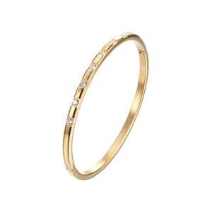 Thin Open <b>Bangle</b> <b>Bracelet</b> with Full Zircon Inlay for Women | 18K PVD Gold Plated Stainless Steel | Waterproof & Hypoallergenic - Product Image 2