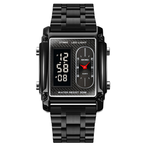 Reloj Digital Skmei 1868 para Hombre, Estilo Estudiantil, Pantalla Dual Cuadrada, Resistente al Agua, Correa de Acero y Cuero, Reloj de Pulsera - Product Image 4